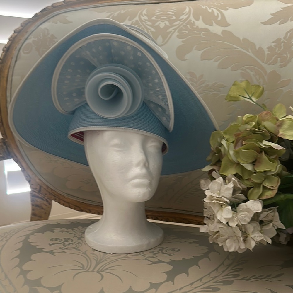 Gorgeous light blue summer church hat, Kentucky derby hat - Picture 5 of 13